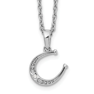 925 Sterling Silver Rhodium-plated 18 Inch Diamond Horseshoe Necklace, 2" Ext.